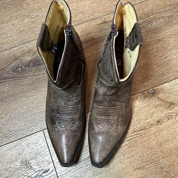 Sonora by Double H Brown Leather Studded Cowboy Booties 8 1/2M